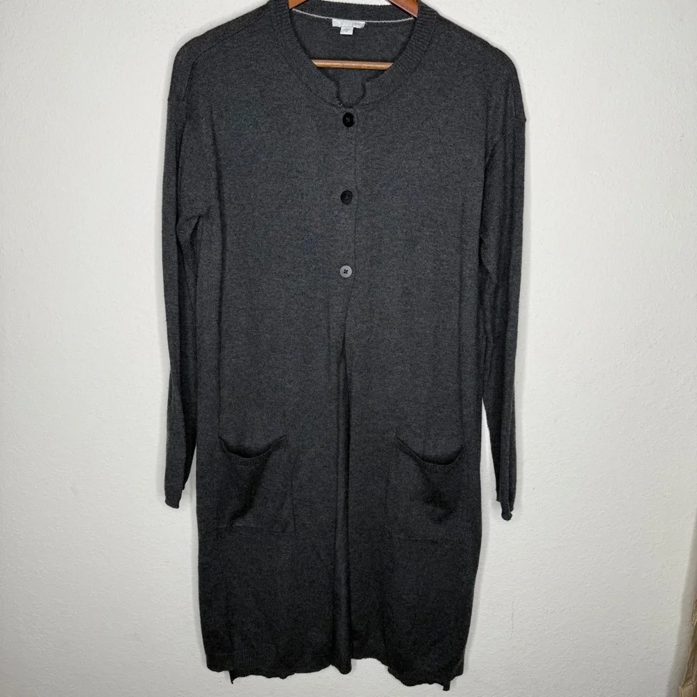 J. Jill Women's‎ Gray Wool Blend Long Sleeve Knit longline Duster Pockets Sz M